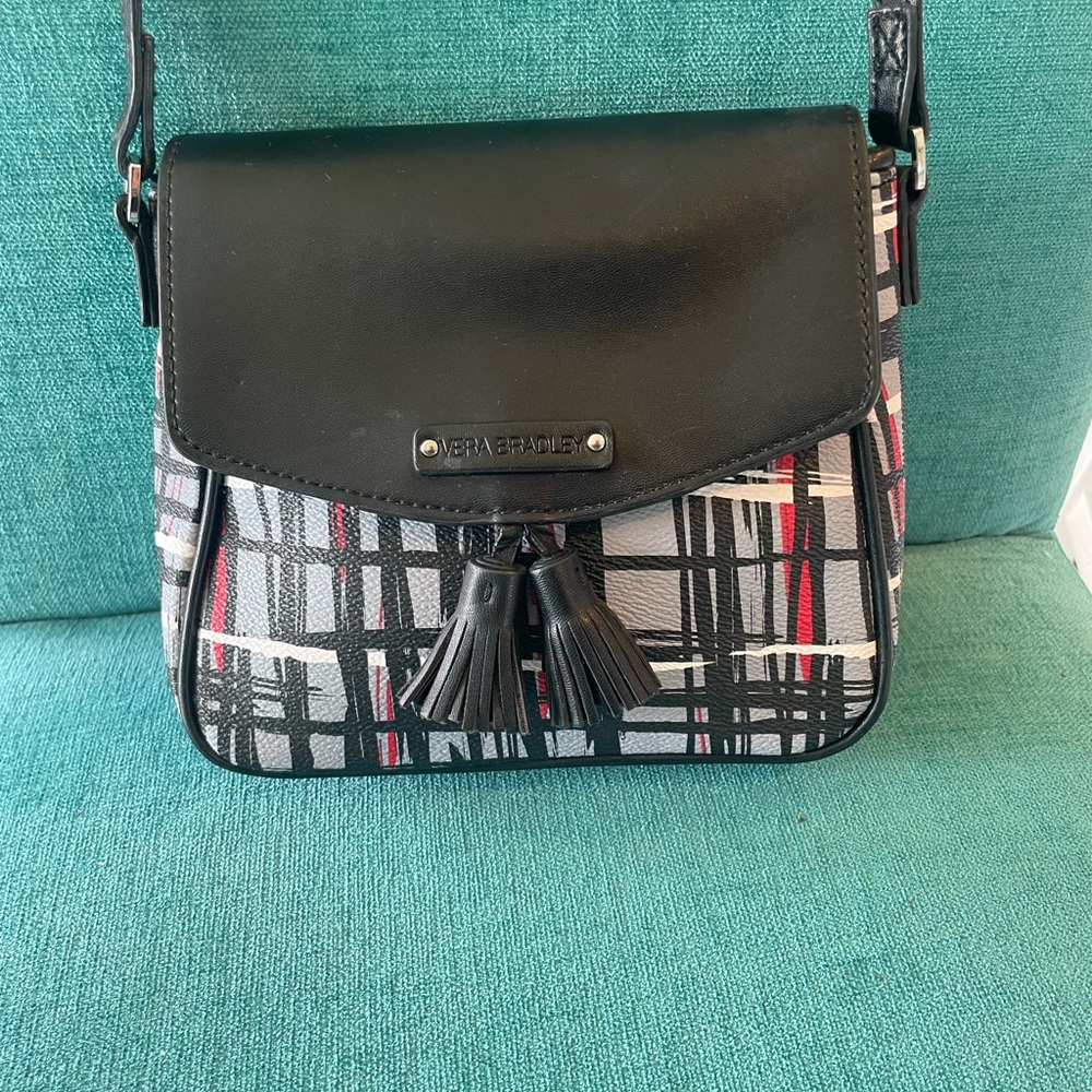 Vera Bradley Black and Red Crossbody Bag with Plaid Design